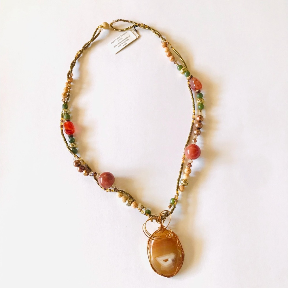 Jayne Cairns Designs Necklace New with Tag Agate with Jade & Chrystal, Bohemian